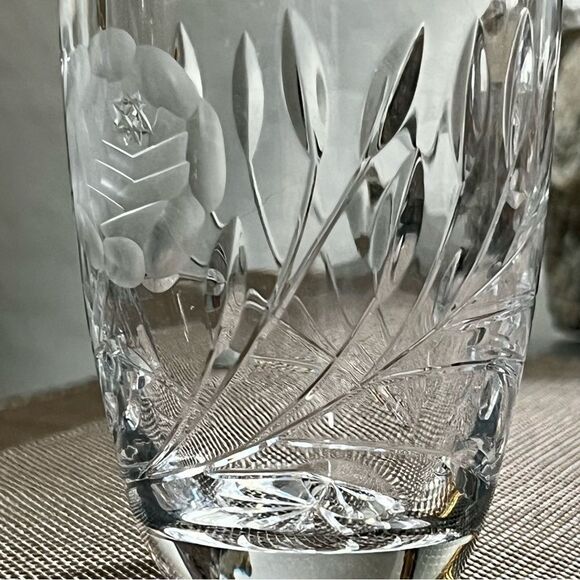 CRYSTAL CLEAR 2704 COLLECTION 8” Hand Cut Blown Floral Tumbler Glass - Picture 7 of 13